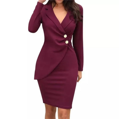 Autumn Attendance Pass Women's Long Sleeved Short Skirt Temperament Slimming Professional Dress Simple Solid Color Set