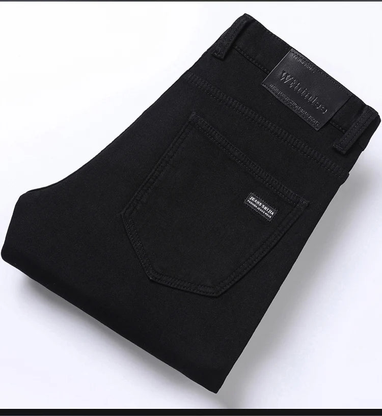 Winter Fleece Thick Warm Men Jeans Slim Skinny Stretch Straight Classic Version of Black Denim Plush Pants Male Brand Clothing