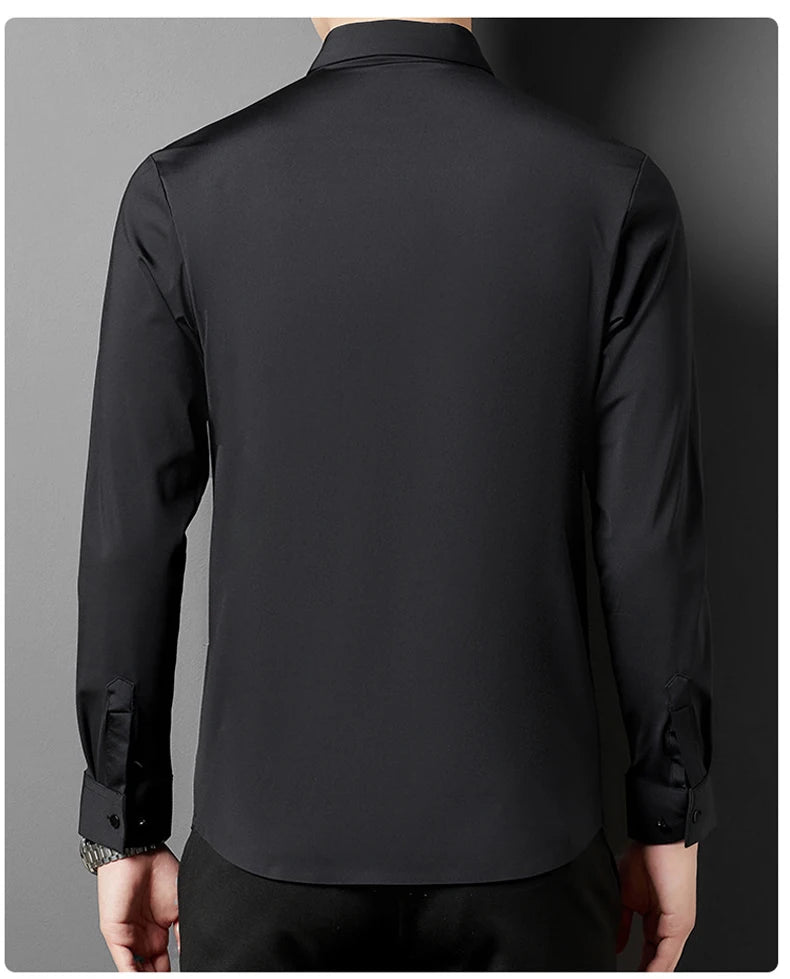 Men's High Quality Solid High Elasticity Seamless Comfortable Long Sleeve Shirts Slim Social Casual Business Formal Dress Shirt