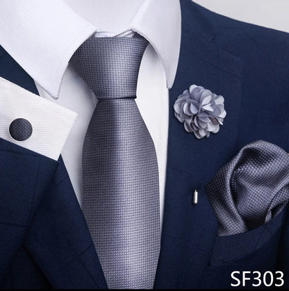 Luxury Mens Ties Floral Black Gold Ties Paisley NeckTie Pocket Square Cufflinks Brooch Set Men's Wedding Party Tie