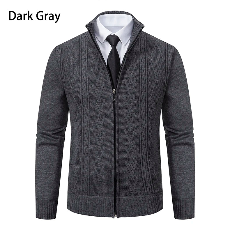 Thickened jacket men's autumn and winter warm trend line stand collar knitted cardigan sweater coat