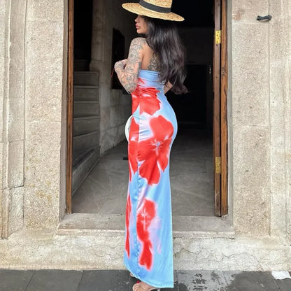 Women's Dresses Summer New Streetwear Fashion Print Casual Slim Dress Sexy Off Shoulder Elegant Female Club Party Dress Clothing