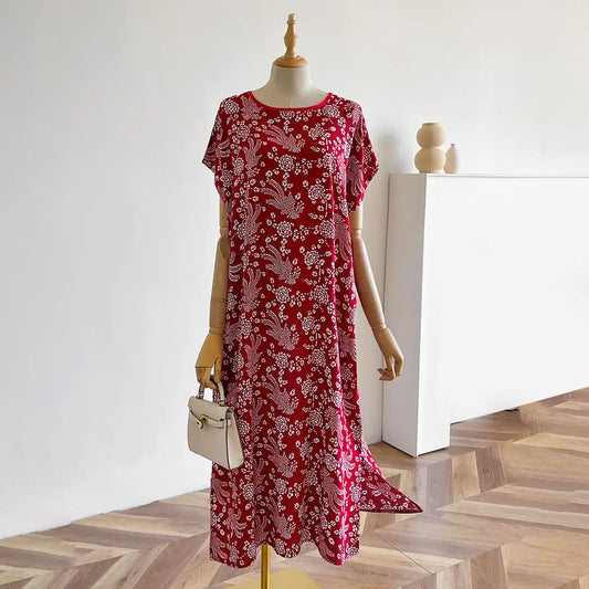 New Spring and Summer Dresses For Women Elegant Printed Silk Muslim Lady Kaftan Beach Sun Protection Seaside Holiday Dress