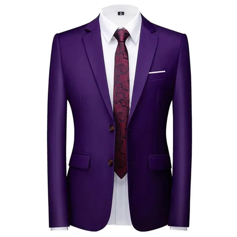 New Men Pure Colour Business Social Office Suit Slim Fit Jacket Fashion Simple Groom Wedding Tuxedo Dress Blazers Coats