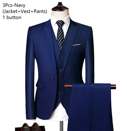 Elegant Suits For Men Wedding 3 Pieces 2 Set Luxury Fashion Classic Full Jackets Vest Pants Blazers Outfit 2024 Formal Costume