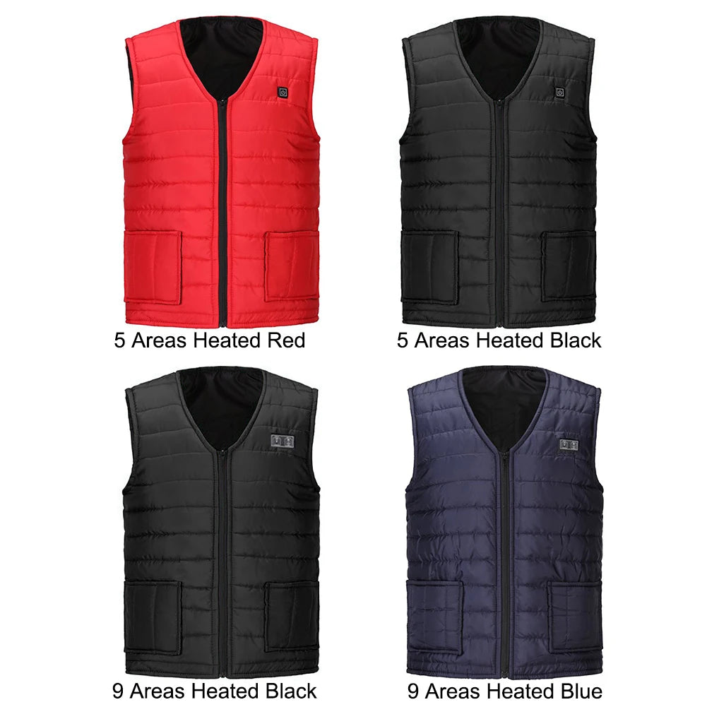 Unisex Heated Vest 9 Area Heating Thermal Jacket USB Electric Heating Vest Men Women Smart Headed Waistcoat for Outdoor Camping