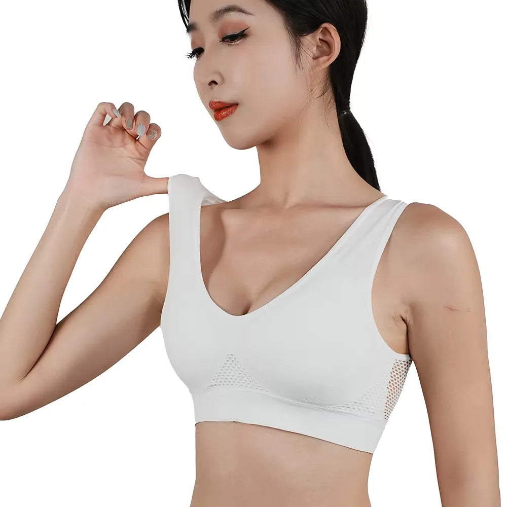 Women Large Sports Bra No Steel Ring Seamless Bra Anti Sagging Gathering Bralette Pad Gym Runing Bras Yoga Vest Underwear S-6XL