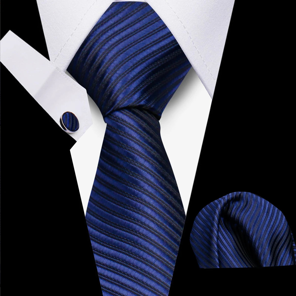Classic Elegant Ties For Men Fashion Gifts Striped Solid Necktie Handchief Cufflink 3 Pcs Set Wedding Business Suit Accessories