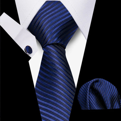 Classic Elegant Ties For Men Fashion Gifts Striped Solid Necktie Handchief Cufflink 3 Pcs Set Wedding Business Suit Accessories