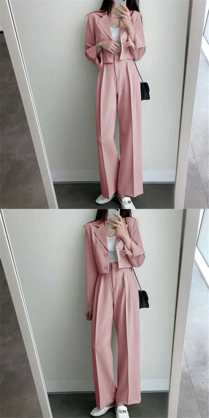 Suit Coat 2 Piece Set Women Blazer Jacket Straight Pants Ensemble Single Breasted Turn Down Collar Trousers Office Lady Outfits