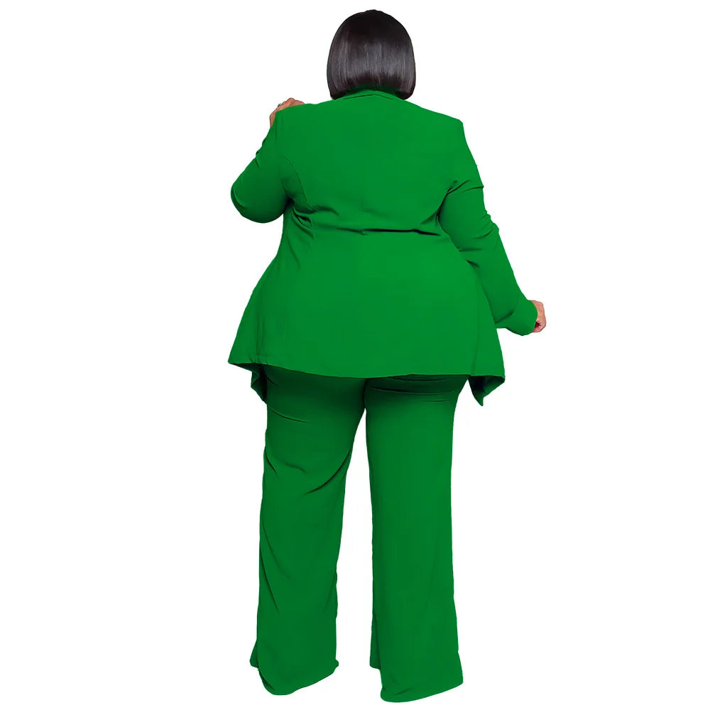 Fashionable Temperament Professional Woman Pants Suit Plus Size Blazer Casual Long-sleeved Trousers Lace-up Two-piece Suit