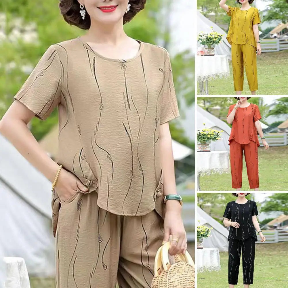 2023 Summer Women's Trousers Suit Pastoral Fashion Loose Short Sleeve Two Piece Suit Striped Cotton Linen Wild T-shirt Pant Sets