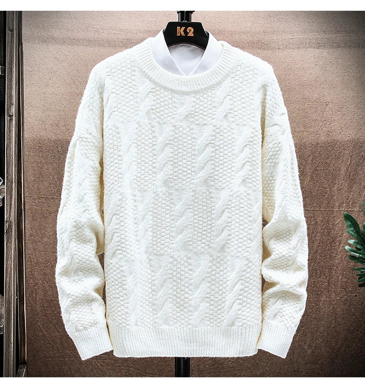 Round Neck Knitwear Sweater New Autumn/Winter Mock Neck Sweatshirts Solid Color Pullovers Man Brand Casual Mens Clothing