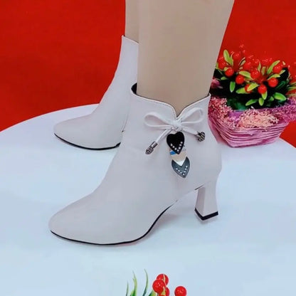 2024 high-heeled boots female spring and autumn single boots new women's shoes zip white waterproof Taiwan high-heeled shoes