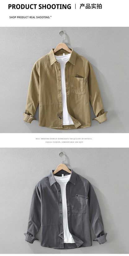 2025 New Spring Japan Workwear Long Sleeve Shirts 100% Cotton Fashion Versatile Artistic Casual Loose Tops Men Drop Shipping