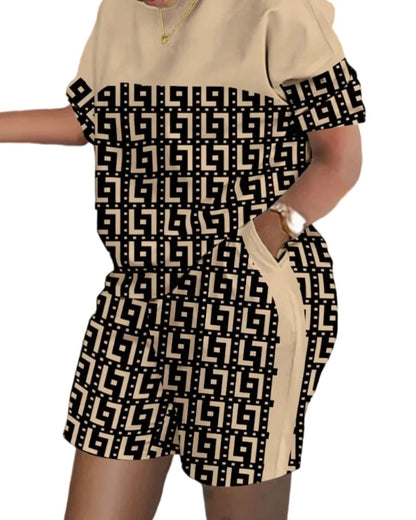 Women Casual Short Sleeve Two Piece Sets Women Outfit 2023 Summer Letter Printed Pocket Suit Female T Shirt Shorts 2 Pieces Set