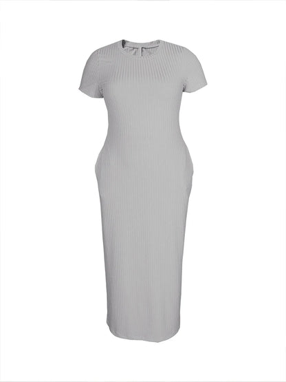 Plus Size 2024 Summer New Round Neck Short Sleeve Slim Hottie  Ladies' Stylish Summer Solid Versatile Bodycon Dress