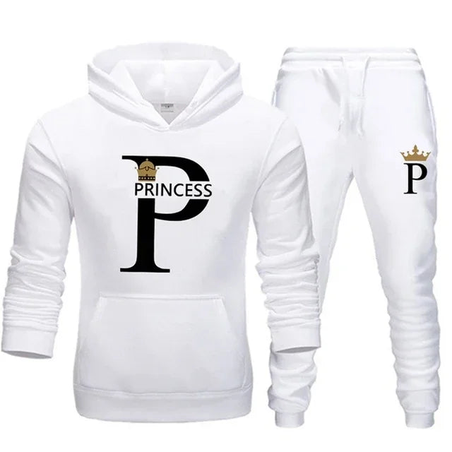 Prince Princess Print Couples Hoodie Set Men Women Unisex Sweatshirt Sweatpant Suit Lover Hoody Jogging Streetwear Tracksuit