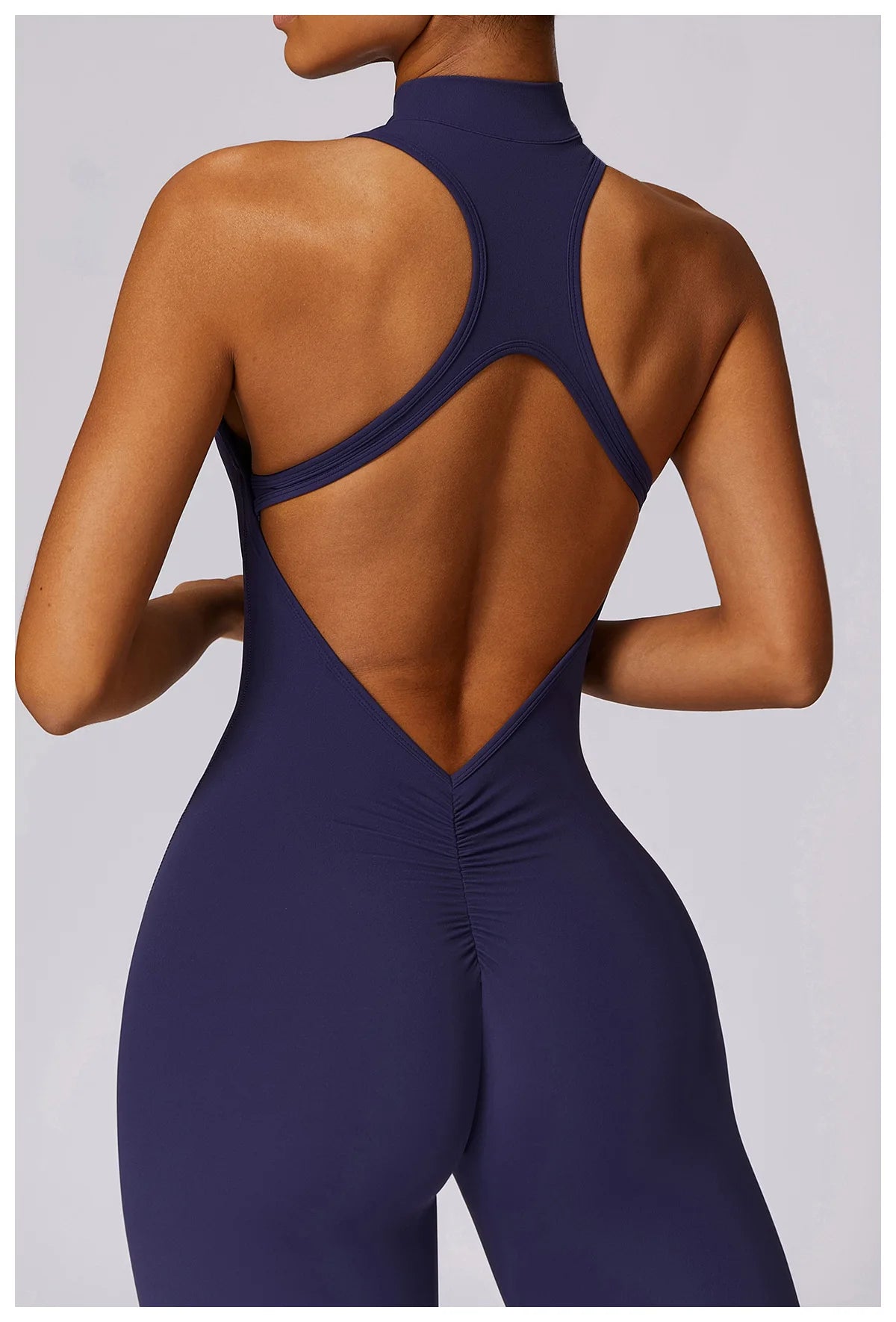 V Back One-piece Suit Women Sports Jumpsuit  Zippers Yoga Rompers Backless Sportswear Women Sleeveles Workout Bodysuits Female