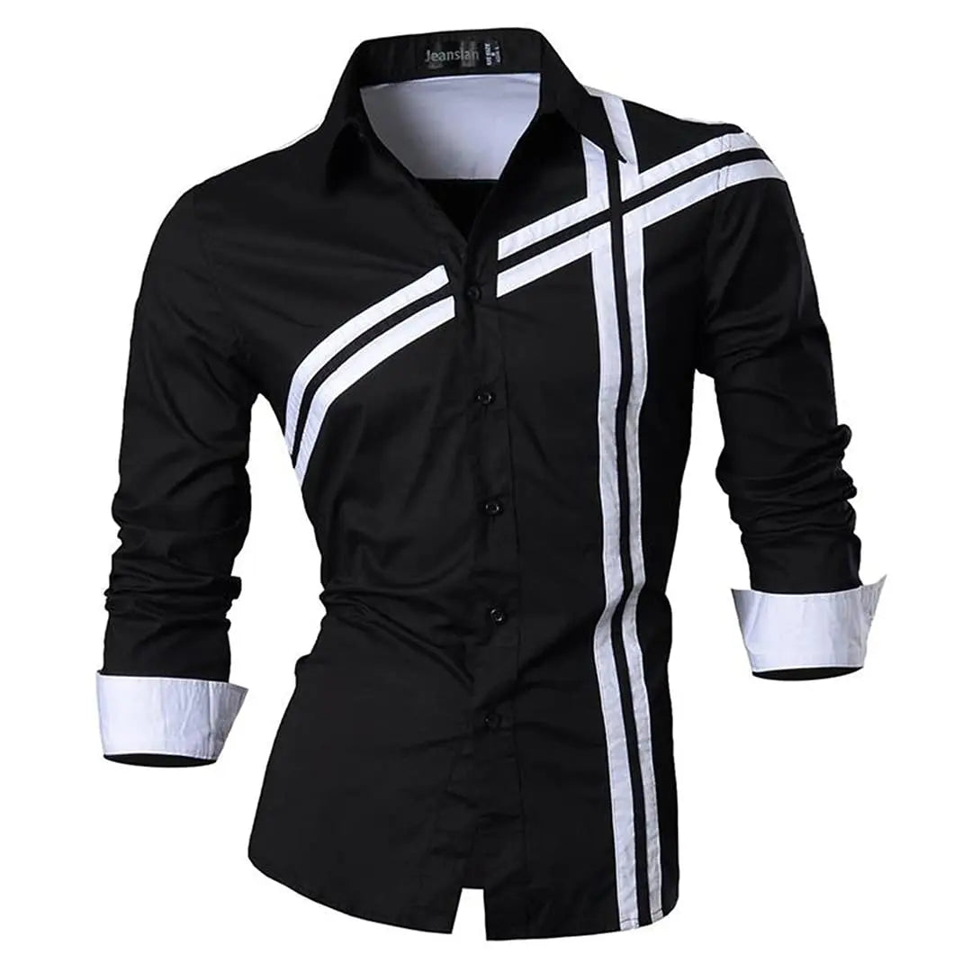 Jeansian Men's Casual Dress shirt 3D simple all-match printed long-sleeved fashion hip-hop neutral clothing