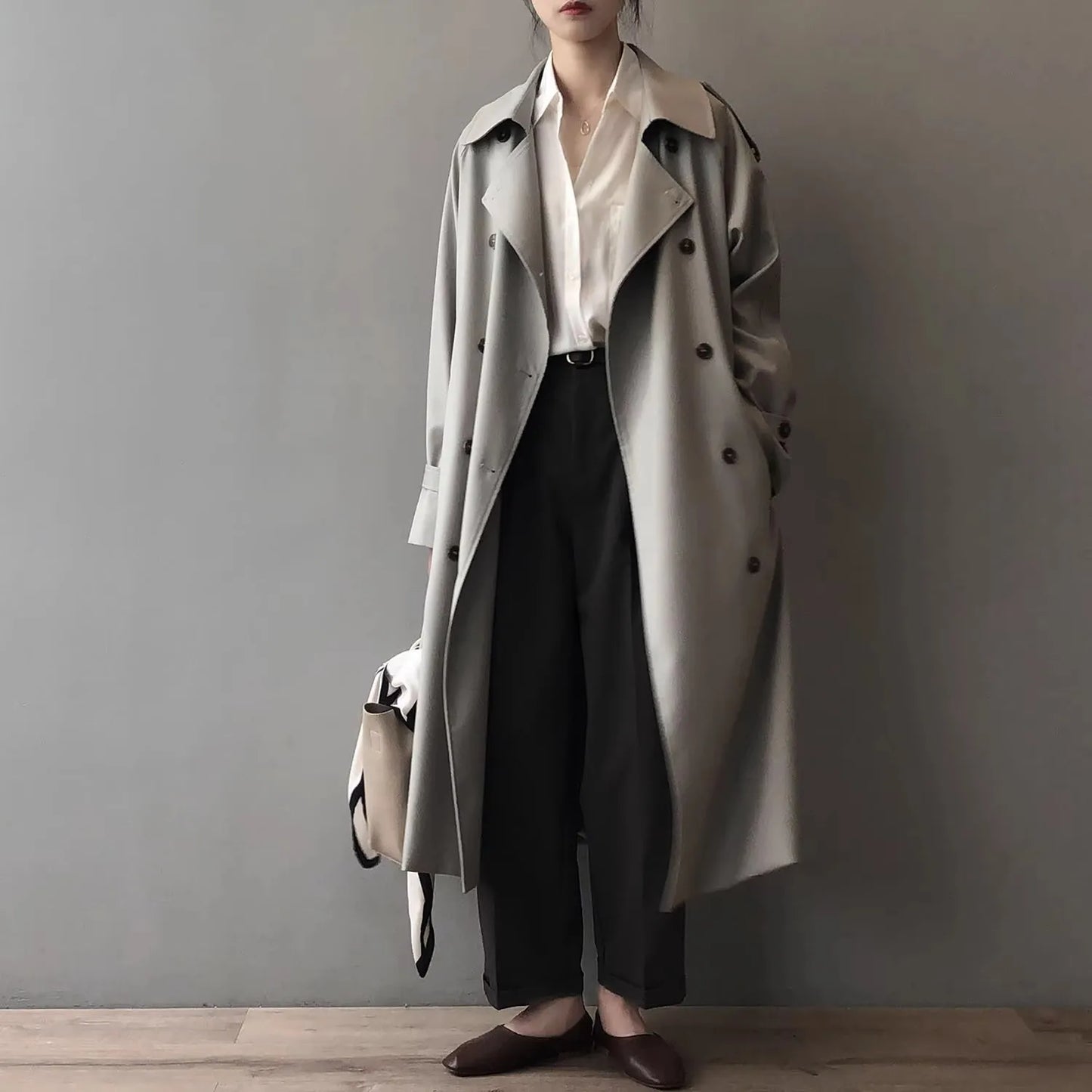 Women Loose Long Belt Abrigos Korean Classic Double Breasted Trench Coats Spring Fall Streetwear Casual Gabardina Outerwears New