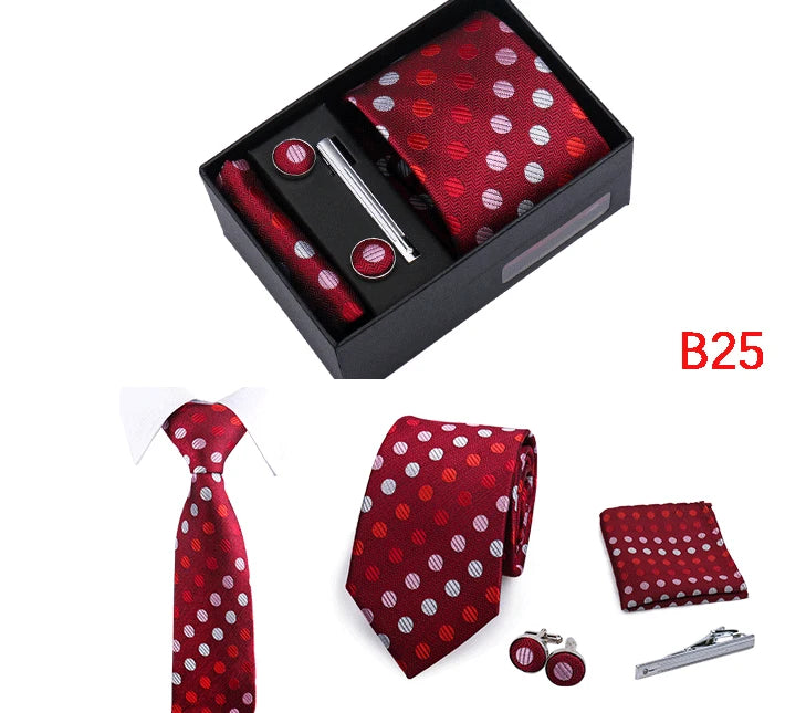 Ties Gift Box Brand Design Top Quality Jacquard Necktie Hanky Cufflink Set Tie Clip For Men Gravatas Business Wedding