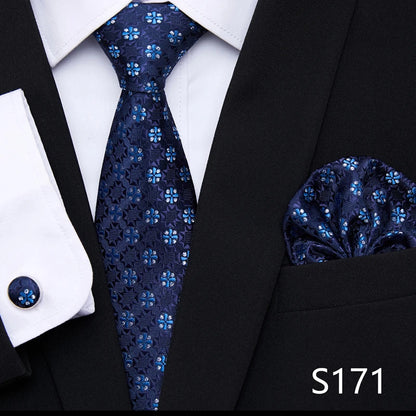 Hot Sale Holiday Gift Tie Pocket Squares Cufflink Set Necktie Dot Man Dark Grey Wedding Accessories Performance