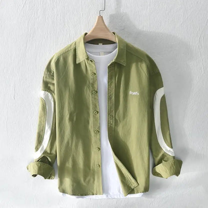 2024 New Spring and Summer Fresh Leisure Loose Embroidery Spliced Contrast Color Long Sleeve Workwear Thin Men's Shirt Coat