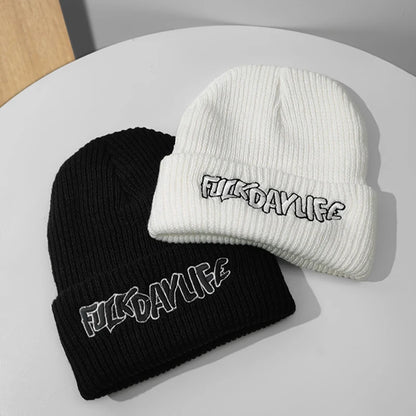 Rimiut Funny Letter Knitted Men Women Beanies Black & White Autumn Winter Hip hop hats Thick Warm Beanie Caps for adult