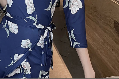FANIECES Summer Wrap Dresses Women Sexy V Neck Split Maxi Dress Print Female Casual Beachwear Lace Up Party Vestidos Robe платье