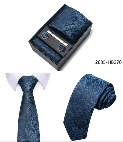 Luxury Brand 8 cm Tie Handkerchief Cufflink Clip Set For Men Wedding Gravata Suit Accessories Holiday Gift Box