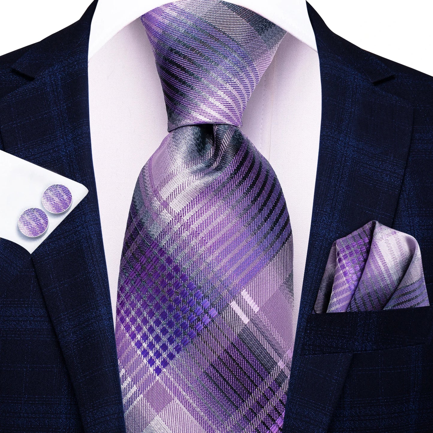Hi-Tie Light Purple Solid Silk Wedding Tie For Men Quality Hanky Cufflink Gift Necktie Set Fashion Novelty Designer Dropshipping