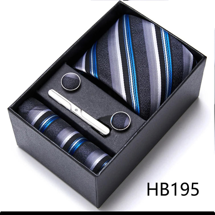 Top Quality 7.5 cm Business Ties Hanky Cufflink Set Tie Clips Green Necktie Corbatas For Men Wedding In Gift Box Gravatas