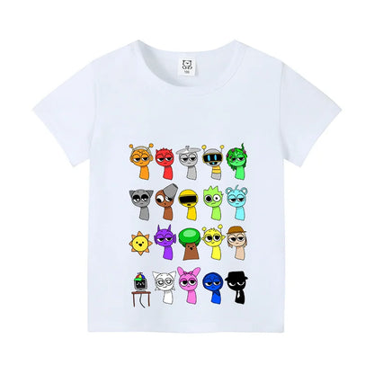 Sprunki Kids T-shirt Summer Children Incredibox Game Cotton Short Sleeve Top Boy Anime Fashion Cute Tee Girl Casual Clothes Gift