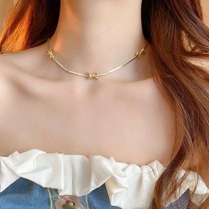 Silver Color Color Bowknot Bracelets for Women Girls Sparkling Delicate Chains Blade Chokers Necklaces Party Dress Jewelry Gifts