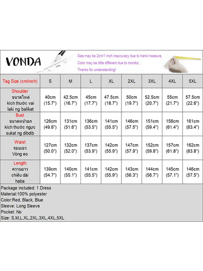 VONDA Women Elegant Printing Maxi Long Dress 2024 Casual Stand Collar Robes Bohemian Bat-wing Sleeve Party Vestidos Oversized