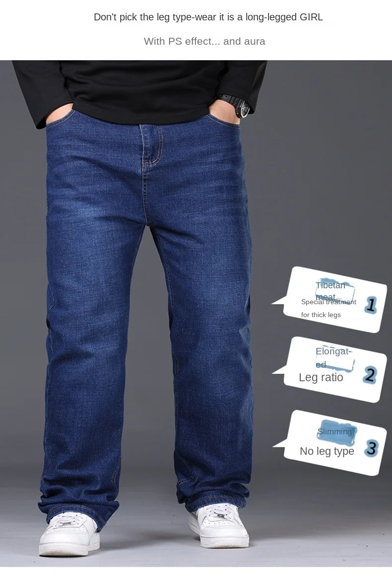 Men's Plus Size Denim Jeans | Sizes 48-50, 300KG Capacity | Casual Fashion, Business Style, Elastic Loose Fit