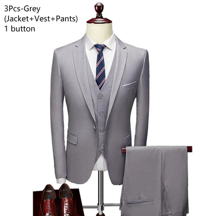 Elegant Suits For Men Wedding 3 Pieces 2 Set Luxury Fashion Classic Full Jackets Vest Pants Blazers Outfit 2024 Formal Costume