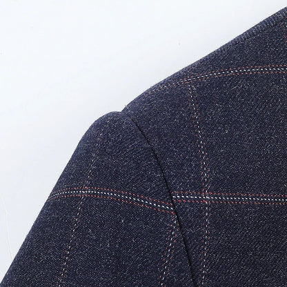 2024 New Spring and Autumn Coat Middle-aged Slim Fashion Handsome All Matching Plaid Suit Men Casual  Polyester  Blazer Mujer
