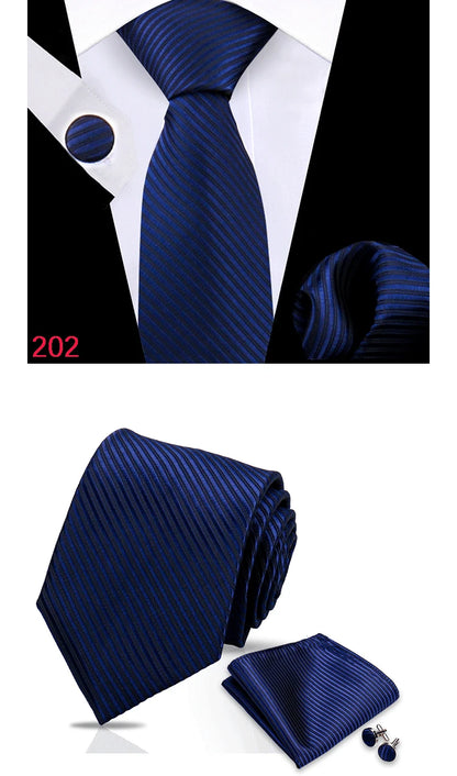 Luxury Plaid Tie For Mens Necktie Handkerchief Pocket Square Cufflinks Set Jacquard Woven Ties Wedding Business Accessories