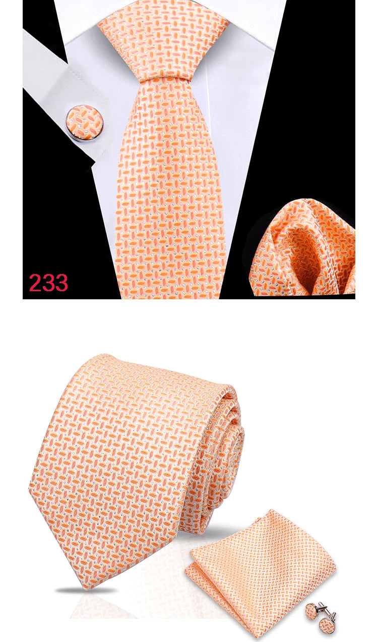 Luxury Plaid Tie For Mens Necktie Handkerchief Pocket Square Cufflinks Set Jacquard Woven Ties Wedding Business Accessories