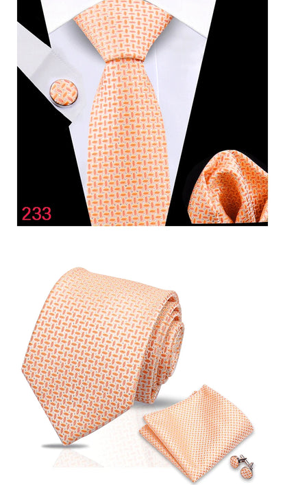 Luxury Plaid Tie For Mens Necktie Handkerchief Pocket Square Cufflinks Set Jacquard Woven Ties Wedding Business Accessories