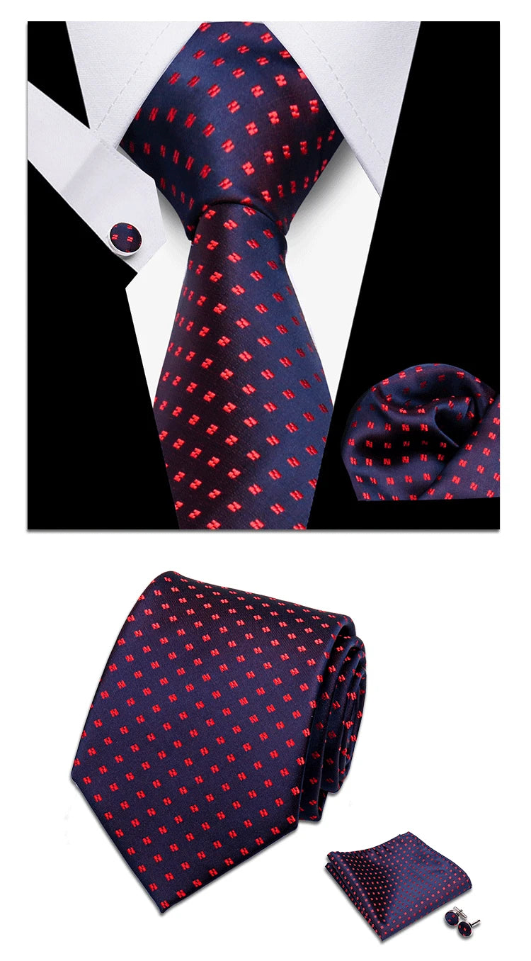 Classic Elegant Ties For Men Fashion Gifts Striped Solid Necktie Handchief Cufflink 3 Pcs Set Wedding Business Suit Accessories