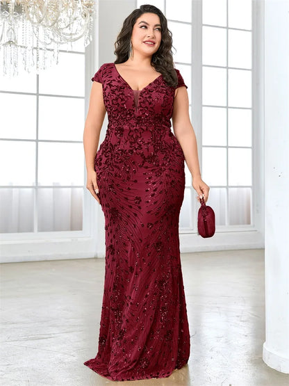XUIBOL Plus Size  Elegant Sequin Evening Dress Long 2024 Women Mermaid Formal Deep V-neck Prom Luxury Wedding Party Dresses