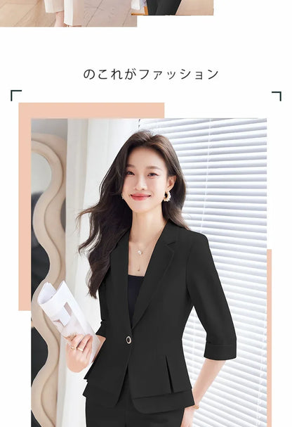 2024 Summer New Women's Petite Casual Seven-Half Sleeve Professional Workwear Purple Thin Suit Jacket Pants Set
