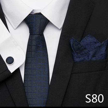 Hot Sale Holiday Gift Tie Pocket Squares Cufflink Set Necktie Dot Man Dark Grey Wedding Accessories Performance