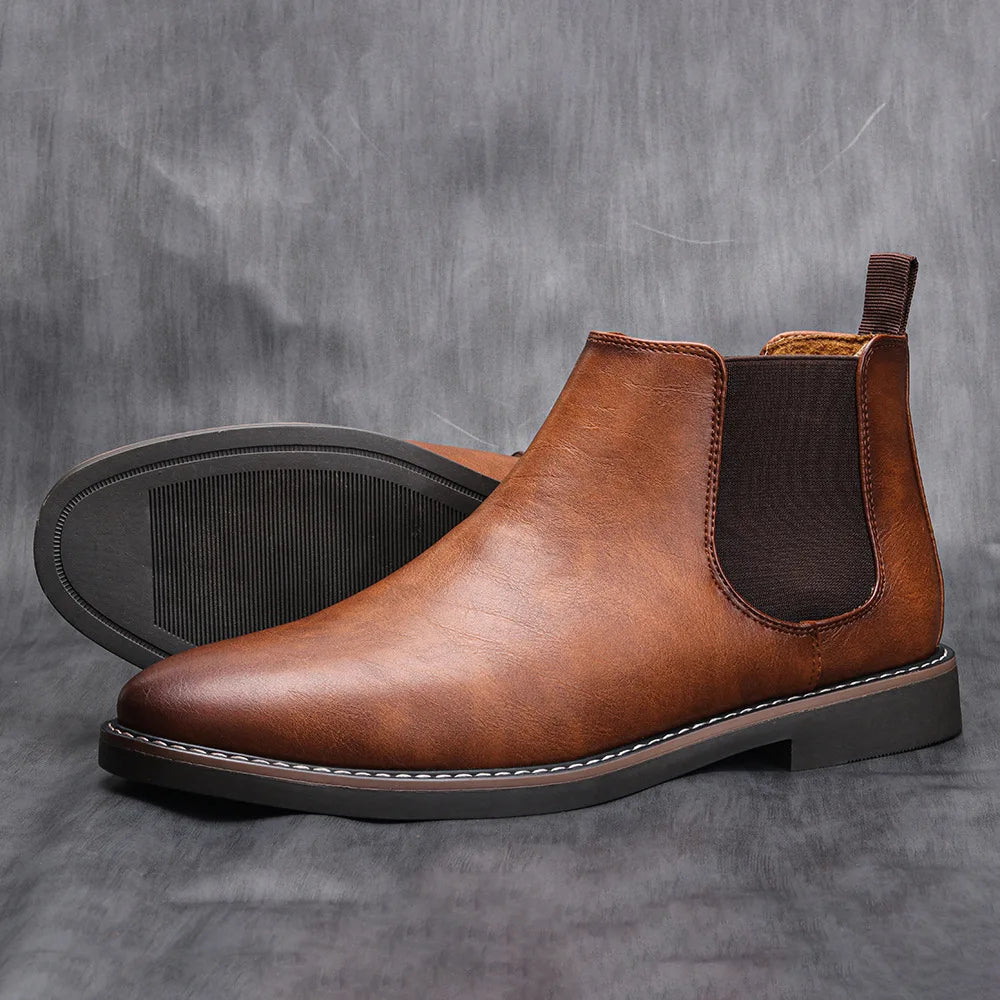 Men's Retro Classical Chelsea Boots Men British Patina Fashion Leather Ankle Boot Mens Casual Short Boots High-Top Shoes