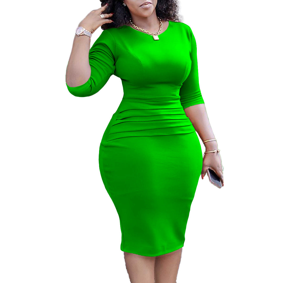 Sexy African Dress for Women | Elegant 3/4 Sleeve, White, Red & Green Knee-Length | Chic Polyester Fashion