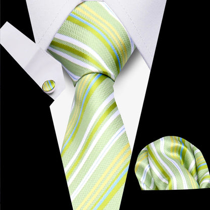 Classic Elegant Ties For Men Fashion Gifts Striped Solid Necktie Handchief Cufflink 3 Pcs Set Wedding Business Suit Accessories