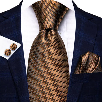 Hi-Tie Paisley Brown Tie For Men Elegant Mens Necktie Pocket Square Cufflink Groom Wedding Accessory Wholesale New Designer